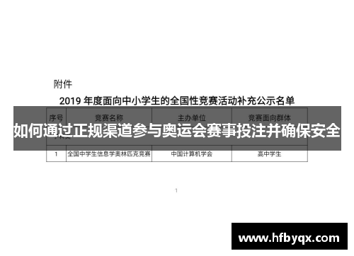 如何通过正规渠道参与奥运会赛事投注并确保安全